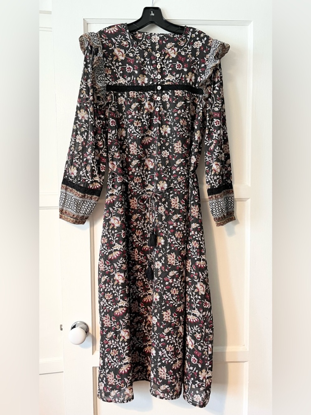 Cleobella Lotus Midi Dress Lolita Block Print Long Sleeve Organic Cotton Lined - Picture 5 of 14